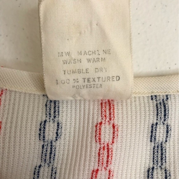 Vintage 70s White Double Knit Orange Blue Chain Stitch Zip Up Top Womens Medium - Picture 13 of 14
